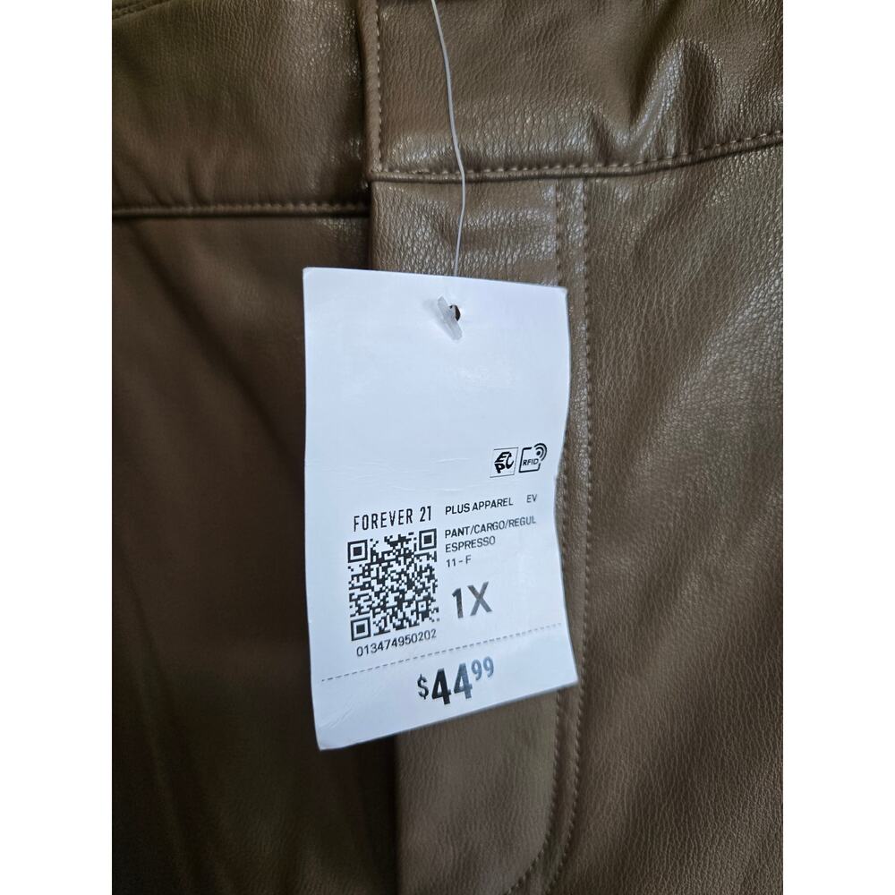 Forever21 Pant Cargo Faux Leather Espresso Brown 1X NWT Straight Leg High Rise - Picture 3 of 4